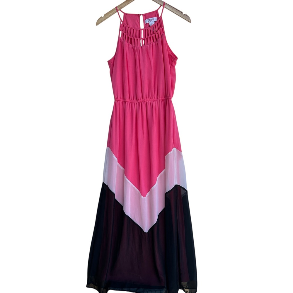 Candie's Maxi Dress Chiffon Cocktail Summer Boho Color Block Medium Whimsical